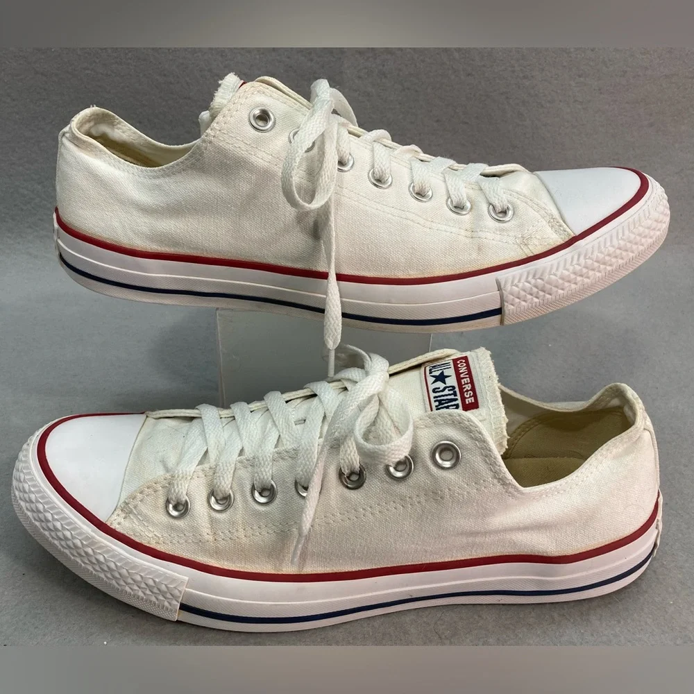Converse White Canvas Low Top Sneakers with Red Trim